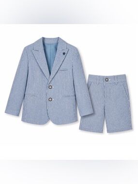 Beau Kid Boys Blue Stripe Cotton Shorts Suit (Size: 2T)